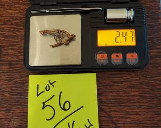9K Gold Edwardian Wishbone Pin Birmingham England Hallmarked 1907 2.4g. Including small red stone