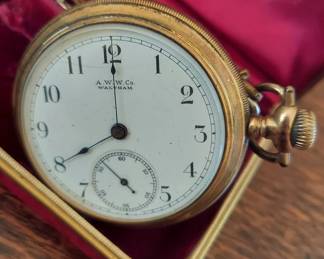 Waltham Pocket Watch in Case, 2" dia.