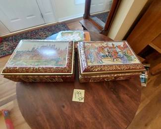 2 Geman Lebkuchen Tin Boxes Nuremberg with Craft Items