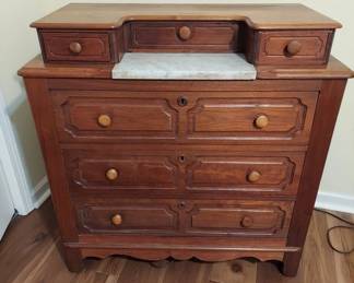 Antique Late Victorian Marble Top Dresser 37" W, 40" H with Glove boxes, 17" D,