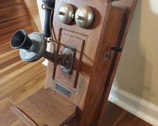 Antique Oak Crank Telephone, Chicago Telephone Supply Co. Elkhart Indiana, 22"T, 9" W, 6" D