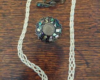 Sterling Silver Jewelry Taxco Mexico 36.6g Total, Pin 21g, Necklace 10g, Earrings 5.6g
