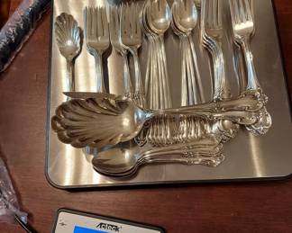 Flatware 1940g 62.3 Troy Ounces. International Joan of Arc Sterling Silver Flatware 1940g 62.3 Troy Ounces, Set 12, Weight does not include knives,