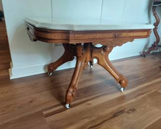 Low Antique Victorian Marble Top Table, 30" x 22" 18"H