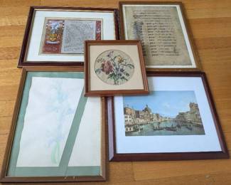 Eclectic Framed Art Lot Set of 5 Mixed Media Pieces