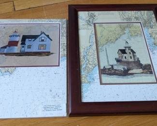 Framed Nautical Lighthouse Prints Connecticut Places Set of 2