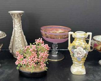 6 Decorative Vintage Vases, Footed Bowls, Etc