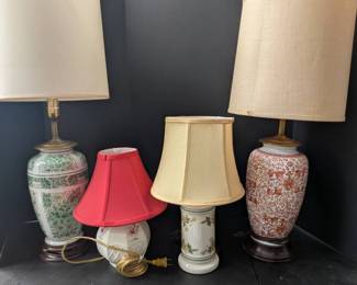 Vintage Ceramic Lamp Lot Set of 4 All Working