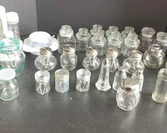 Large Lot Of Covered Jars A 4 Piece Cruet Set With A Covered Condiment Bowl