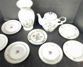 China Dessert Plates, Tea Pot And Vase