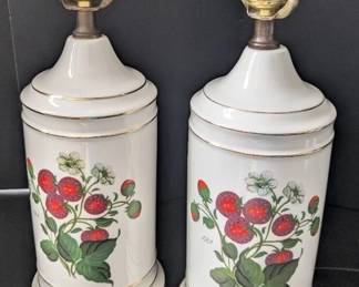 Vintage Ceramic Strawberry Lamps Pair