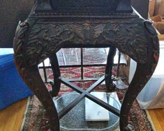 VictorianStyle Carved Wood Pedestal Table
