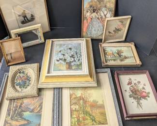 Vintage Framed Art Lot Assorted Prints Mixed Frames 11 Pieces