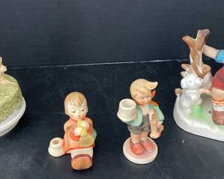 Four Vintage Ceramic Figurines Including Musical Piece