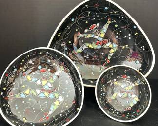 004 MCM Black Harlequin Plates And Bowl