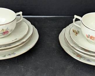Floral Porcelain Tea Set Matching Pair 8 Pieces