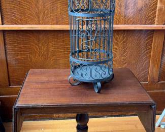 Antique Brandt Magohany Side Table And A Wrought Iron Vintage Birdcage