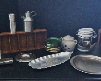 Rustic Metal Kitchen Curios Pewter, Tin, Bell, Pottery More
