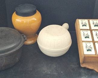 Rustic Kitchenware Collection with Spice Rack Cast Iron Dutch Oven