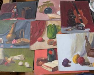 Collection of Vintage Still Life Oil Paintings Assorted Subjects