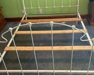 Antique White Metal Bed Frame