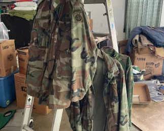 3 Army Uniform Tops, 1 Pair Of Camo Cargo Pants XL