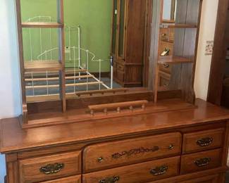 Broyhill Oak Dresser And Mirror