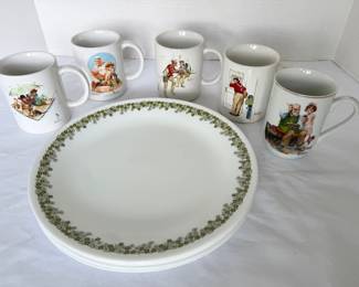 Corelle Spring Blossom 10 Dinner Plates 6 Norman Rockwell Mugs
