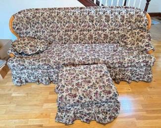 Floral Three Seater Couch W Footrest