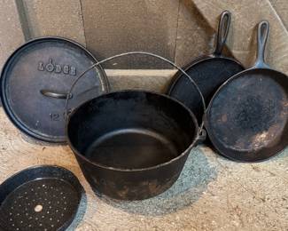 Lodge Cast Iron Dutch Oven and Skillets