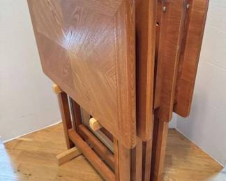 Four Wood TV Trays And Stand