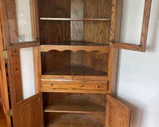Beautiful Wood Corner Hutch With Glass Doors