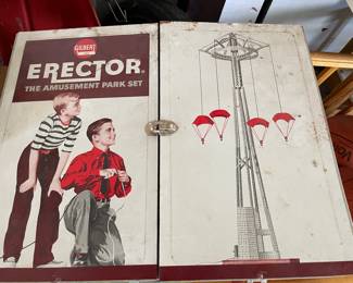 Erector set from the 1950's. Appears to be including several sets in one metal box.