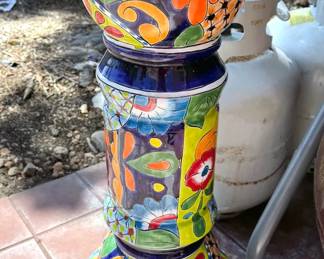 Outdoor garden pots, including talavera