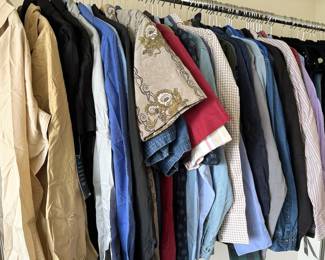 Men’s clothing, sizes S/M, pants 32” x 29”: jeans, twill pants, short + long sleeve button down (casual + dress shirts), jackets, outdoor wear