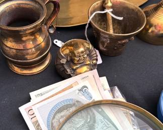 Brass items, out of print foreign currency