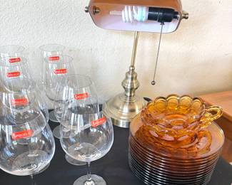 Spiegelau wine glasses + amber glass