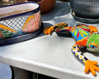 Outdoor garden pots, including talavera