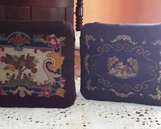 ANTIQUE FOOTSTOOL WITH COTTAGE DESIGN NEEDLEPOINT COVER
ANTIQUE FOOTSTOOL WITH TREE DESIGN NEEDLEPOINT COVER