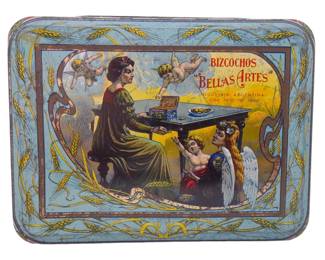 RARE ART NOUVEAU BELLES ARTIS LITHO BISCUIT TIN