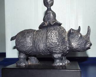 RARE AND EXQUISITE JOURNEY GIRL ON RHINO BY GRACIELA RODO BOULANGER METAL FIGURE
