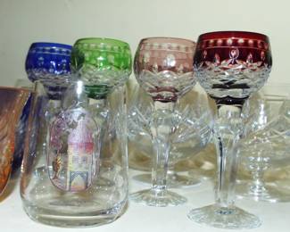 CRYSTAL BOHEMIAN BAVARIAN CUT TO CLEAR WINE GLASSES