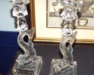 GODINGER CRYSTAL LARGE DOLPHIN CANDLE HOLDERS