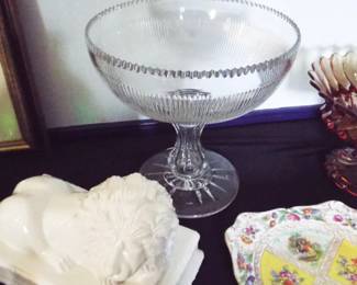 1940’S EAPG ZIPPER EDGE ETCHED LARGE COMPOTE BOWL