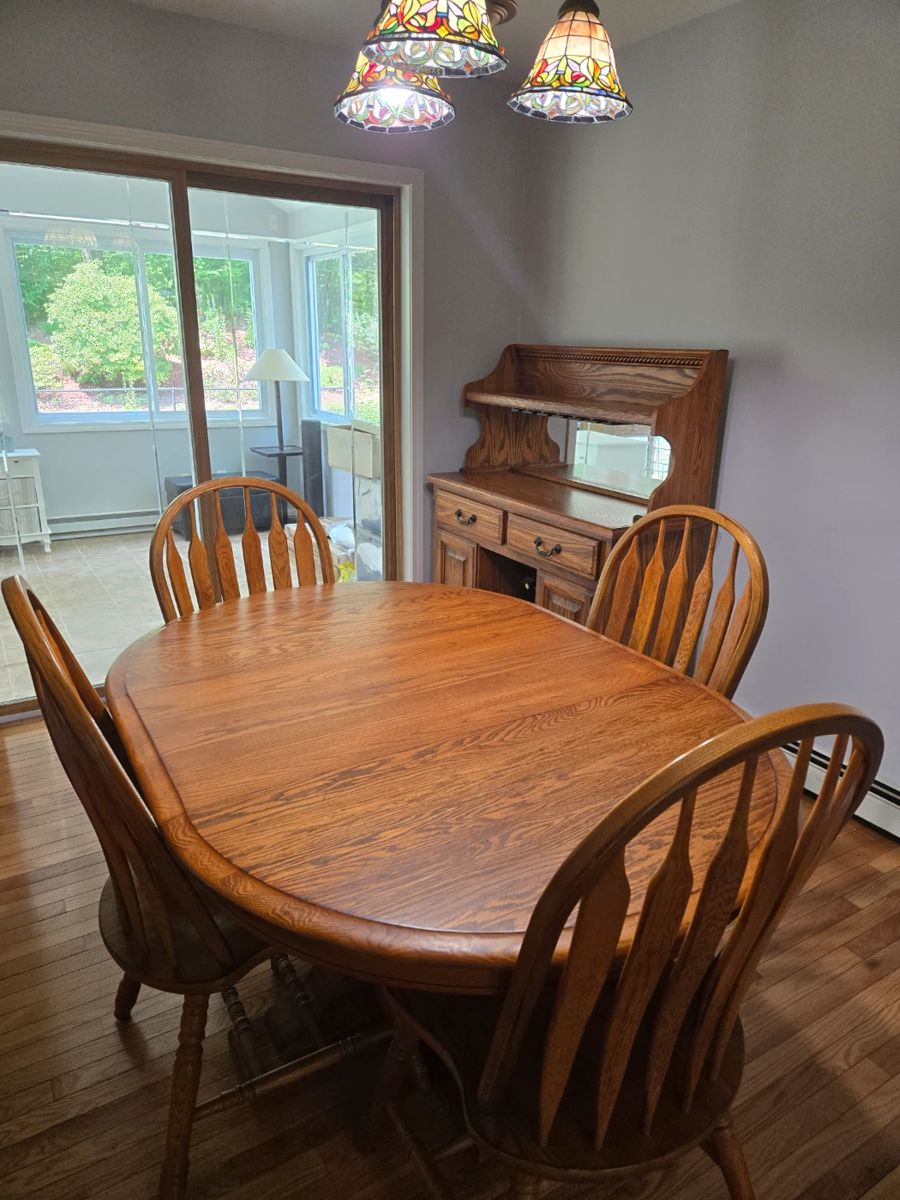 Solid Oak Table, Chairs, Bar/Buffet