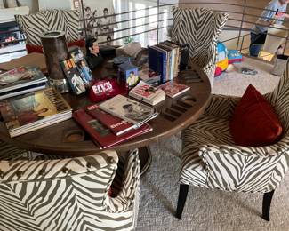ELVIS stuff, Game Table, and 5 great looking Zebra skinned Chairs!