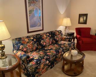 Retro floral couch, matching side & coffee tables