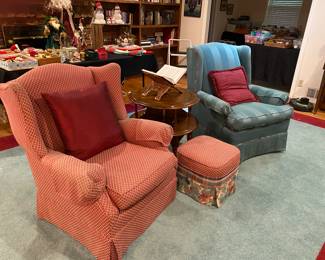 Salmon & teal blue side chairs 