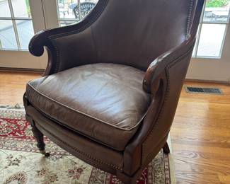 Southwood Mahogany Base with Brown Leather Upholstered Armchair (27"W x28"D x 38" Back Height / 2 Available)