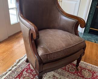 Southwood Mahogany Base with Brown Leather Upholstered Armchair (27"W x28"D x 38" Back Height / 2 Available)